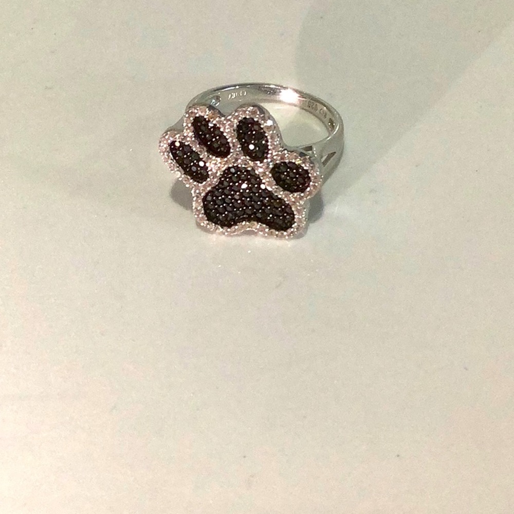 💓 🐶 Sterling Silver Polished CZ Paw Print Ring Size 6!